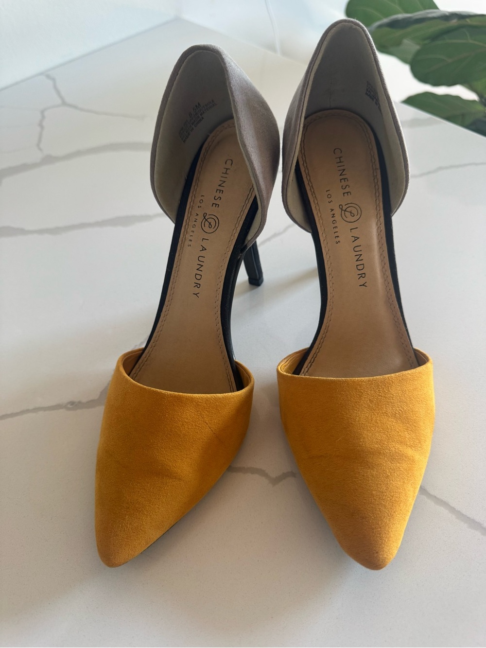 Chinese Laundry Two-Tone Mustard & Taupe Pointed-Toe Heels